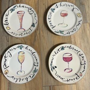 Set of 4-Cocktail Design Plates by Rosanna - Champagne-Sherry-Chardonnay-Merlot